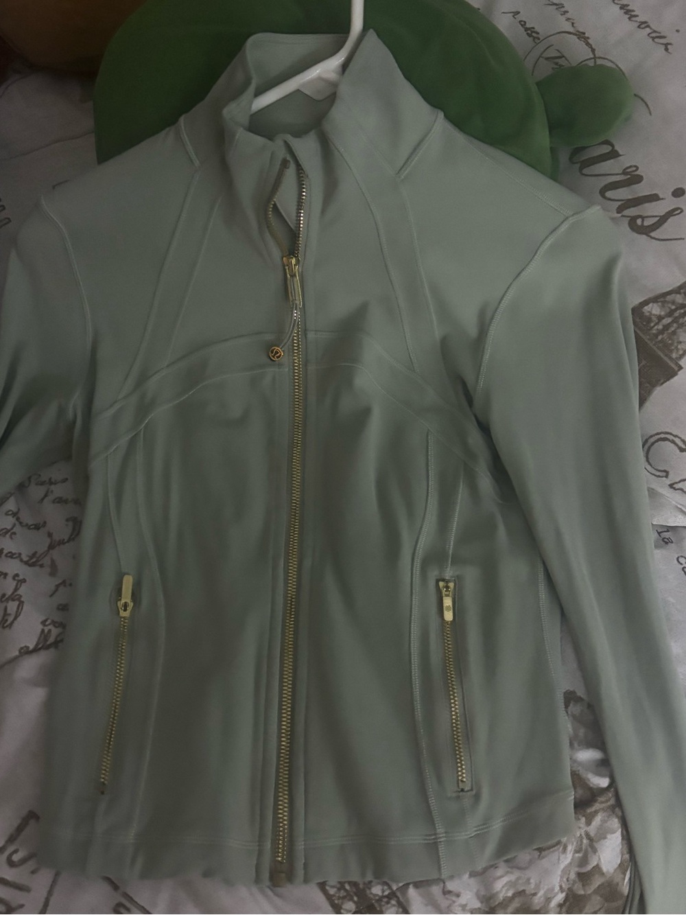lululemon athletica Sage Green Zip-Up Jacket with Gold Hardware